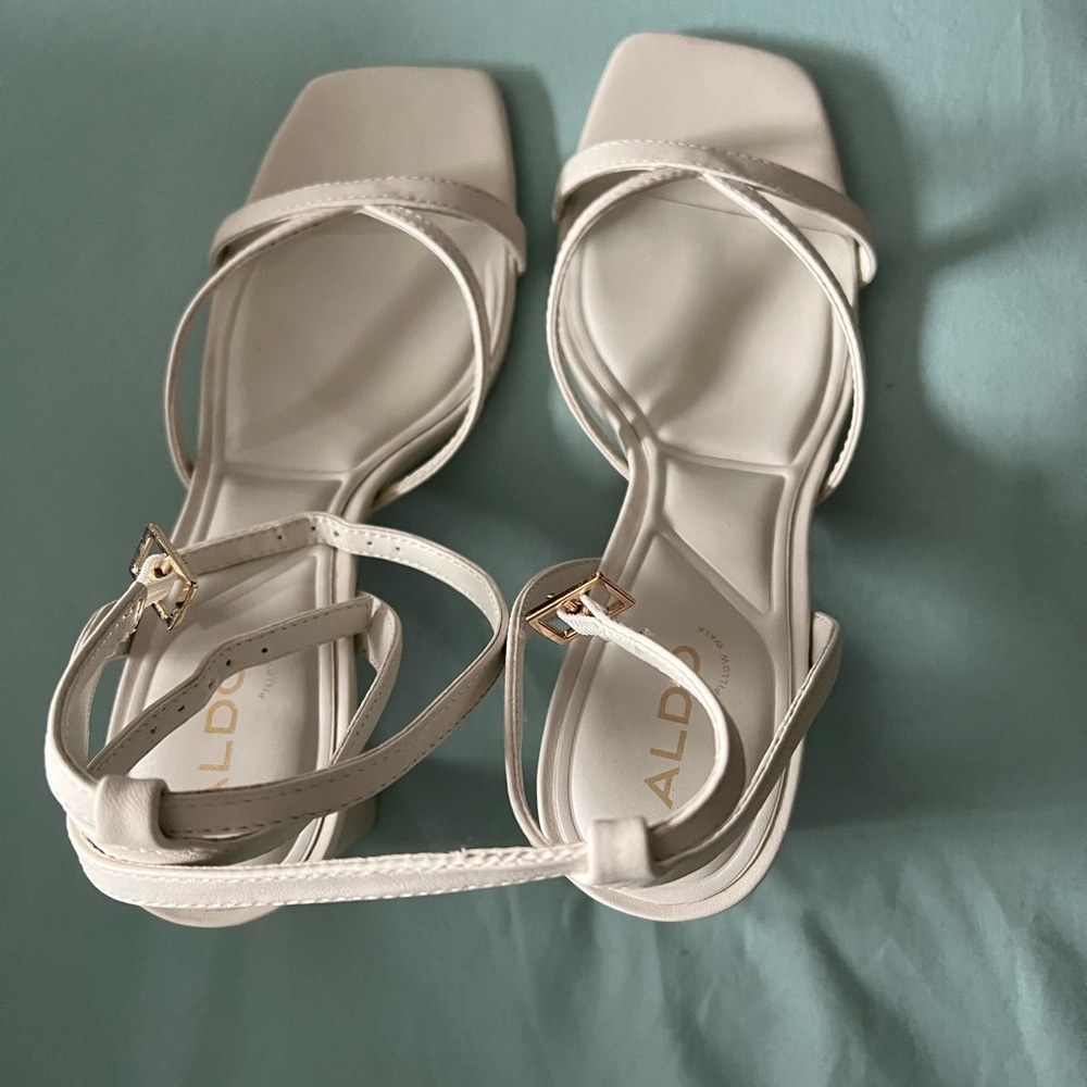 Aldo White Strappy Heels with Intricate Design